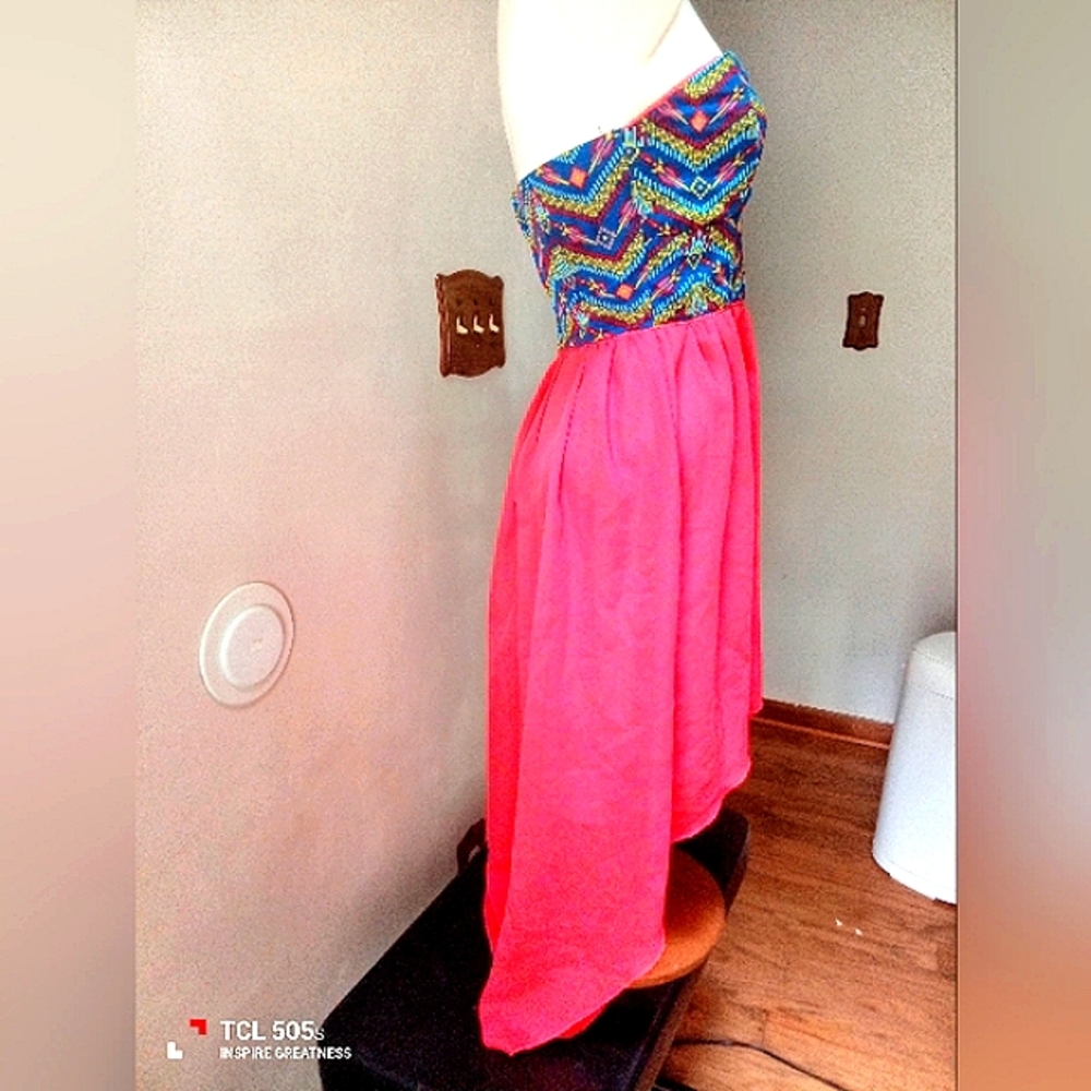Colorful Strapless High-Low Dress - Picture 3 of 8